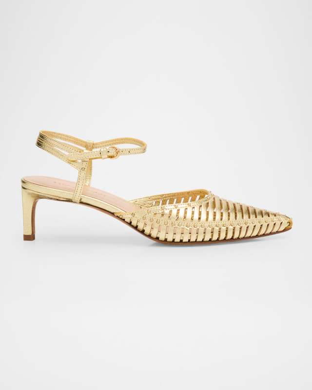 Francine Metallic Leather Cage Kitten Heels